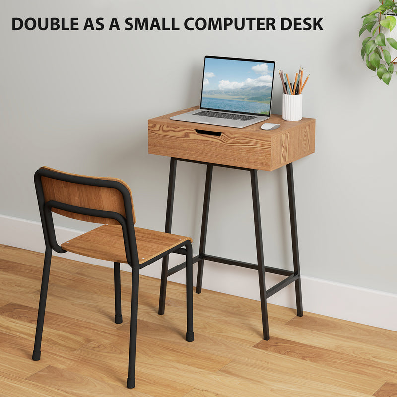 Industrial Vanity Desk with Flip Up Mirror and 16 Storage Compartments for Bedroom, Natural Wood Effect