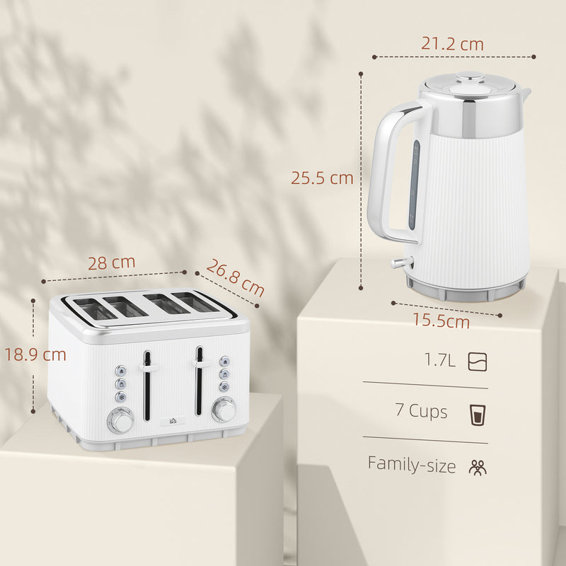 Electric Kettle and 4 Slice Toaster Set with Rapid Boil and Browning Control, White
