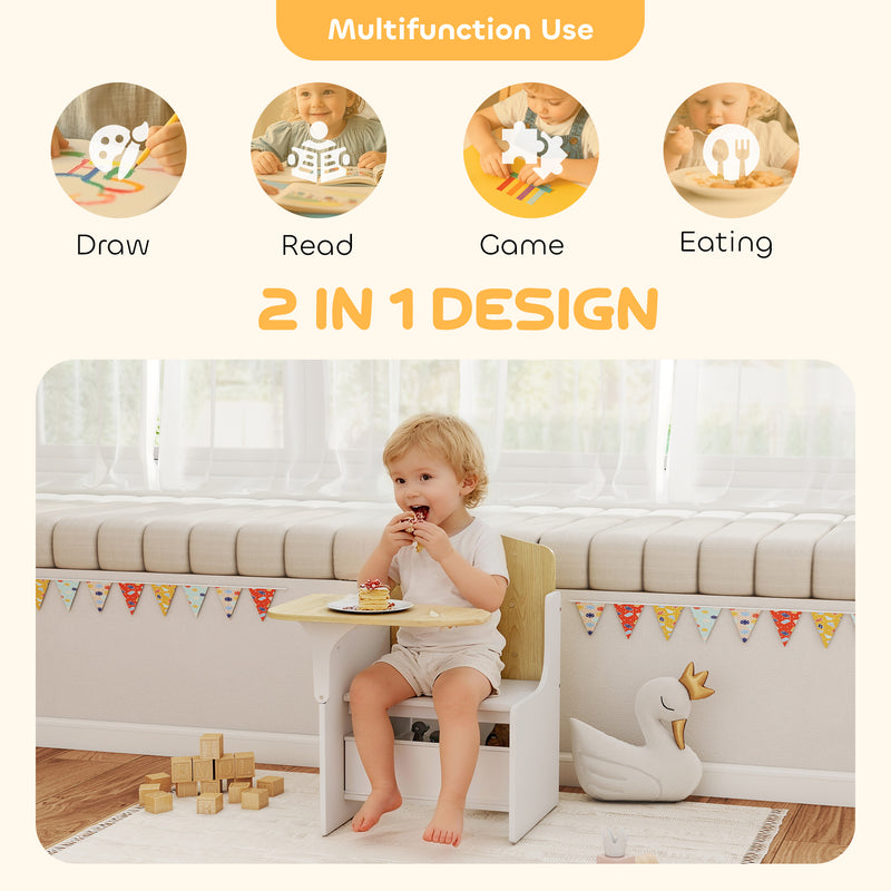 Kids Table and Chair Set With Storage Bins for Play and Learning Ages 3 to 5 White AOSOM