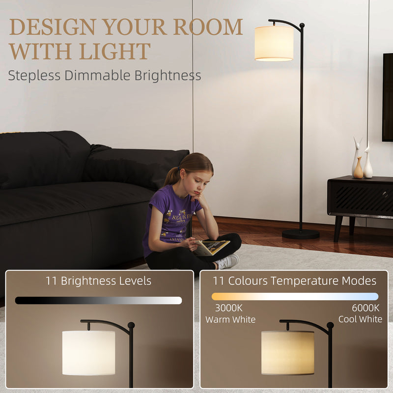 Black LED Floor Lamp With Stepless Dimming Magnetic Remote And Timer For Reading Rooms AOSOM