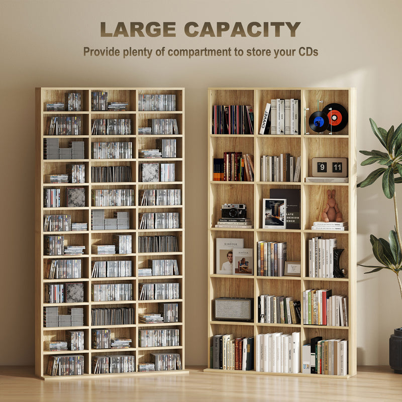 Tall CD Storage Cabinet with Adjustable Shelves for Home or Office Use Oak Tone