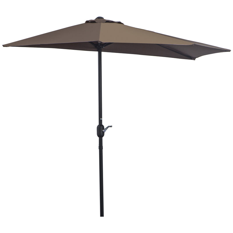 Brown 2.7m Half Parasol Garden Umbrella With Steel Ribs For Balcony Or Patio Shade