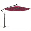 Cantilever Parasol with Lights and Adjustable Shade for Patios, Free Rain Cover, Wine Red Outsunny