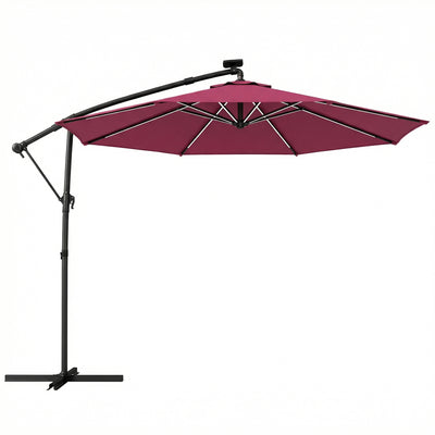 Cantilever Parasol with Lights and Adjustable Shade for Patios, Free Rain Cover, Wine Red Outsunny