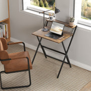 Rustic Brown Folding Computer Desk with Monitor Shelf 70 cm Space Saving Design by HOMCOM