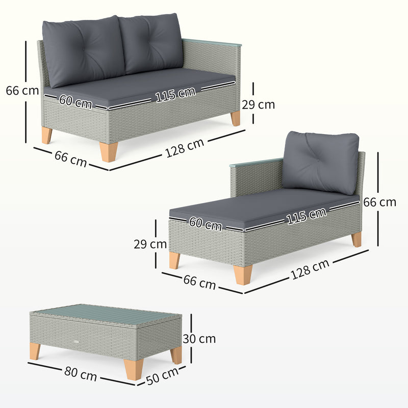 Charcoal Grey Rattan Garden Lounge Set with Cushions and Coffee Table