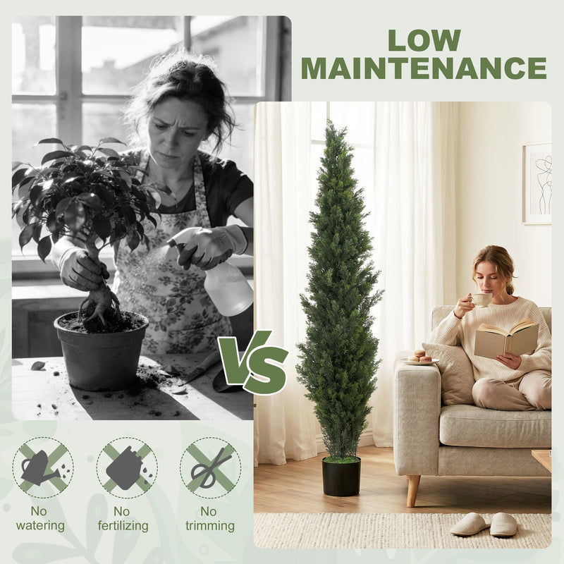 Artificial Cypress Trees Set of 2 for Tidy Low Maintenance Front Door Display Green Homcom