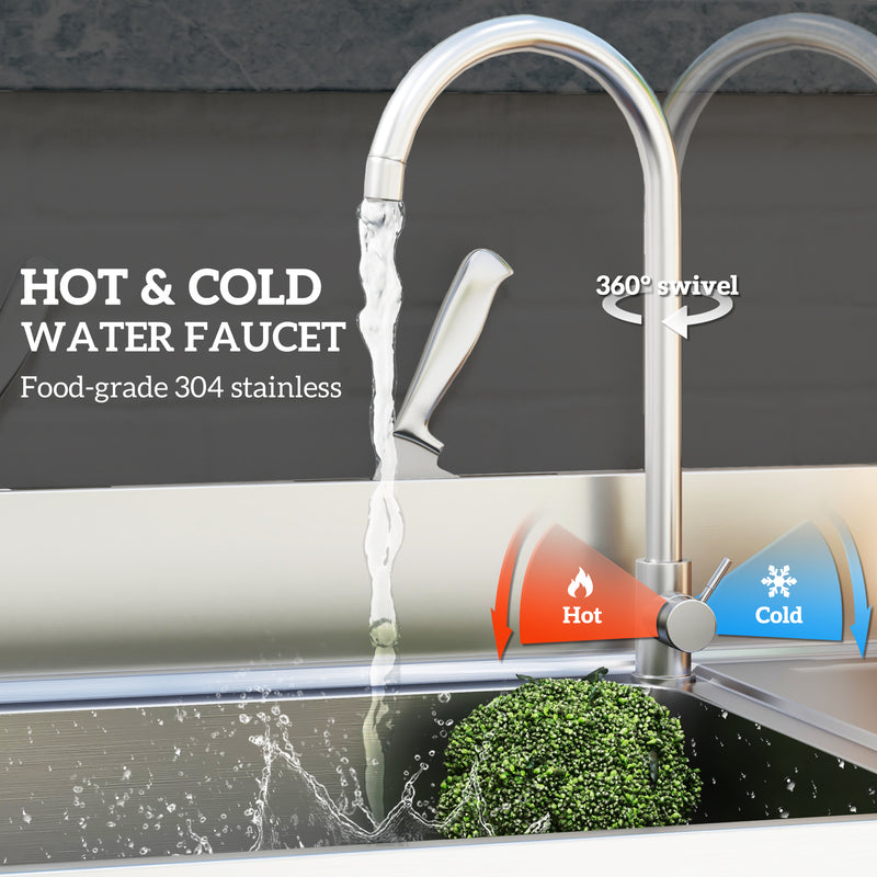 Outdoor Stainless Steel Freestanding Kitchen Sink with Storage and Mixer Tap by HOMCOM AOSOM