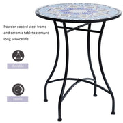 Small Round Mosaic Garden Side Table with 60cm Ceramic Top for Patio or Balcony