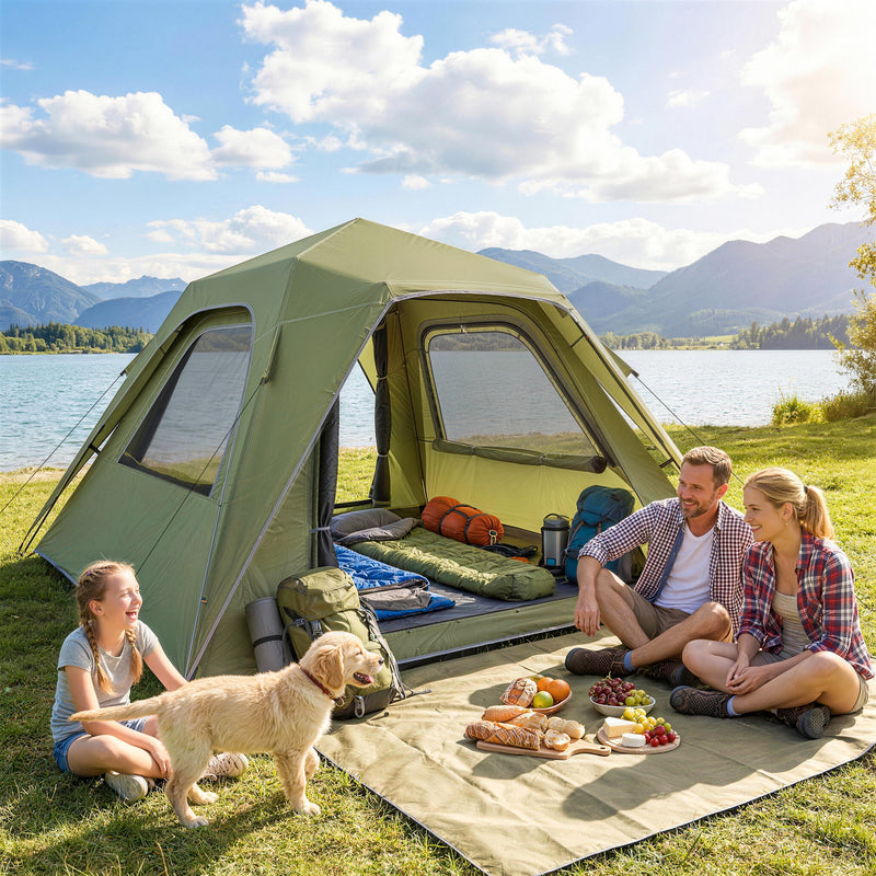 Pop Up Family Tent for Quick Camping Setup Sleeps 3 to 4 Waterproof Green