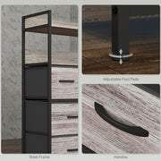 Tall Chest of 7 Fabric Drawers with Wood Effect Finish for Bedroom Storage Grey