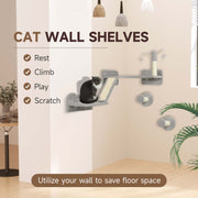3 Piece Cat Wall Furniture Set with Scratch Posts Perches and Toys in Light Grey by PawHut