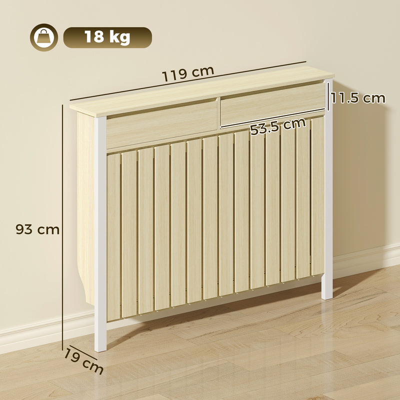 Radiator Cover with Drawers for Safe Heating and Extra Hallway Storage Oak White Homcom
