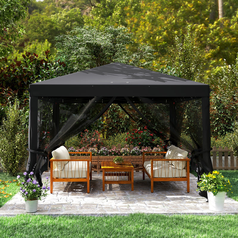 Black 3 x 3m Pop Up Gazebo with Mesh Sidewalls and Carry Bag for Garden and Outdoor by Outsunny