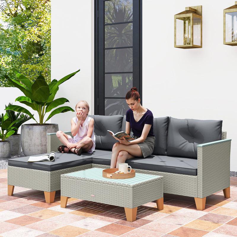 Charcoal Grey Rattan Garden Lounge Set with Cushions and Coffee Table