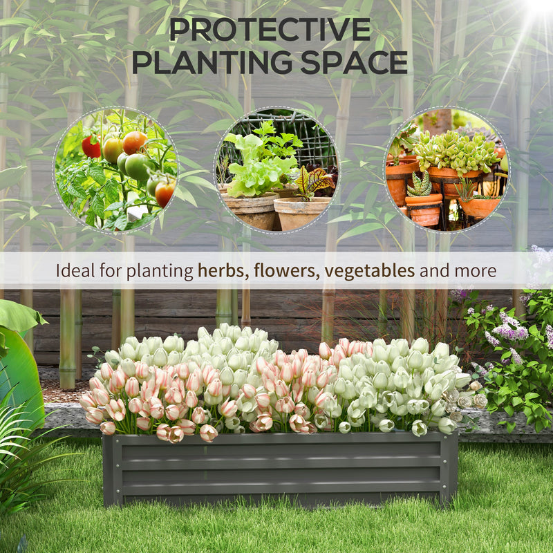 Light Grey Steel Raised Garden Bed for Vegetables Herbs and Flowers 120 x 60 x 30 cm