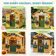 Wooden Garden Playhouse for Children with Spacious Interior and Flower Boxes Brown AOSOM