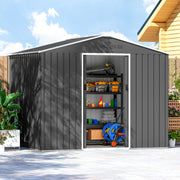 Metal Garden Storage Shed with Double Sliding Doors and Ventilation Slots Dark Grey Outsunny