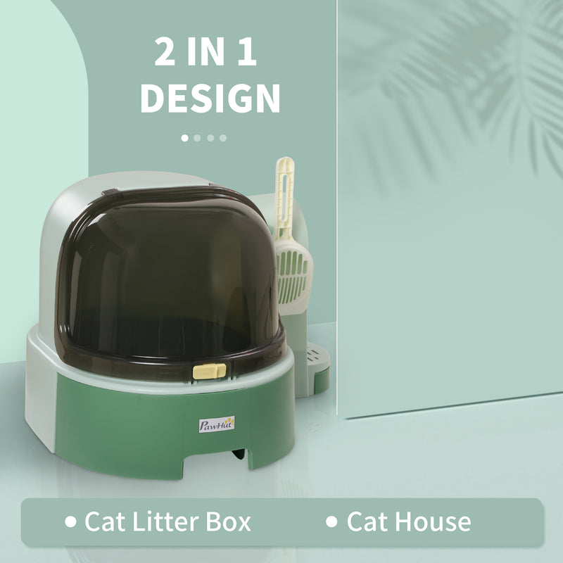 2 in 1 Enclosed Cat Litter Box With Drawer Tray Scoop and Easy Access Top, Green