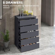 5 Drawer Tall Bedroom Dresser With High Gloss Finish And Ample Storage Space Grey
