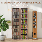 Narrow Wooden CD Storage Tower With Adjustable Shelves For Home Office Natural AOSOM