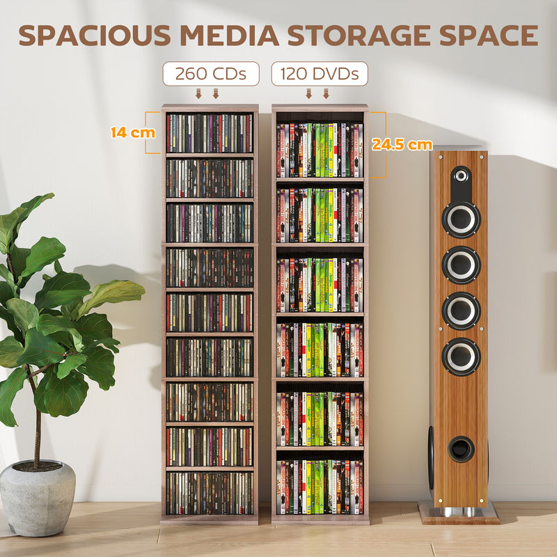 Narrow Wooden CD Storage Tower With Adjustable Shelves For Home Office Natural AOSOM