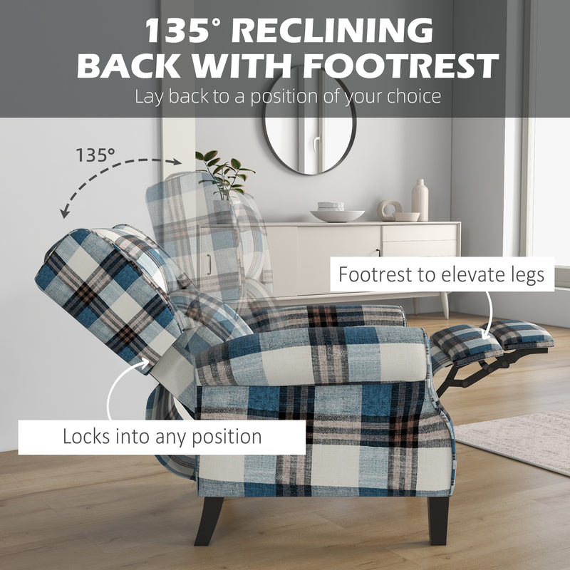 Wingback Recliner Armchair with Footrest for Lounge or Bedroom Comfort Blue