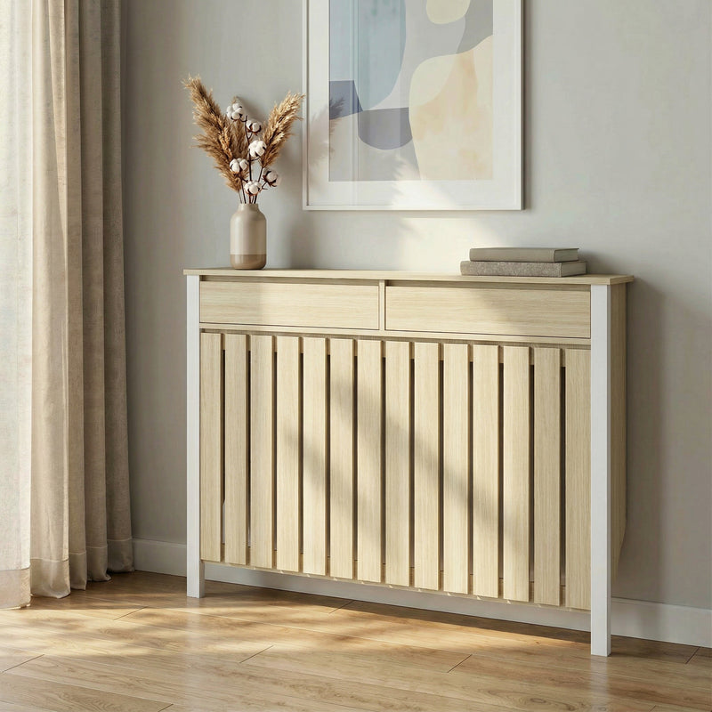 Radiator Cover with Drawers for Safe Heating and Extra Hallway Storage Oak White Homcom