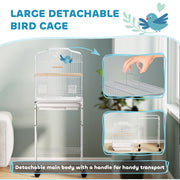 White Bird Cage with Stand and Storage for Budgies Canaries Finches Easy Clean Tray