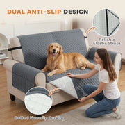 2 Seater Waterproof Pet Sofa Cover with Pockets for Easy Organisation Grey AOSOM