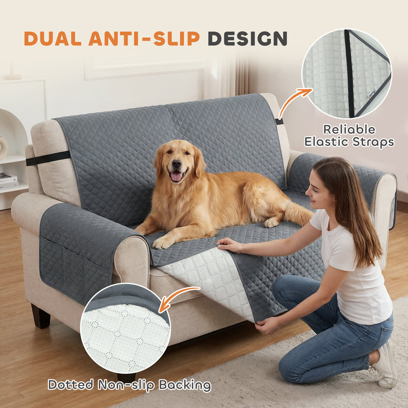 2 Seater Waterproof Pet Sofa Cover with Pockets for Easy Organisation Grey AOSOM
