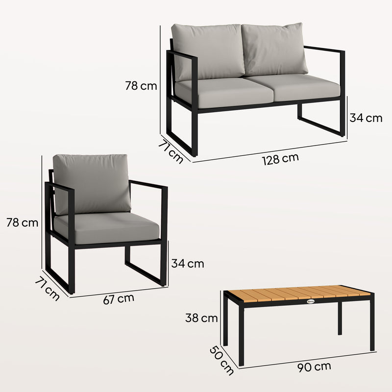 Outdoor Furniture Set with Weatherproof Frame and Quick-Drain Table for Easy Outdoor Relaxing Grey
