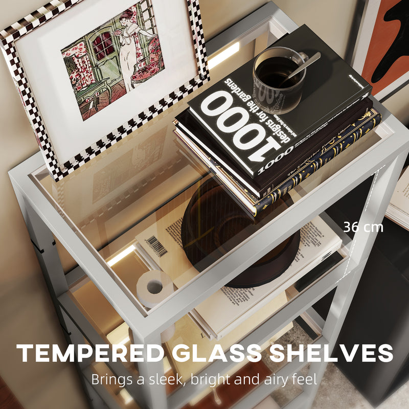 LED Floor Lamp with 4 Glass Shelves Dimmable Column Light for Living Room or Bedroom Grey