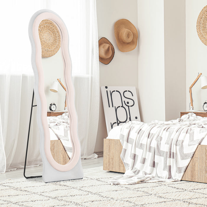 Pink Wavy Velvet Feel Full Length Mirror Stylish Bedroom Decor by HOMCOM
