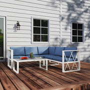 Grey 4 Piece L Shaped Garden Furniture Set with Adjustable Lounger by Outsunny