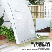 Walk In Tunnel Greenhouse With Screen Windows And Sandbags For Garden Growing White AOSOM