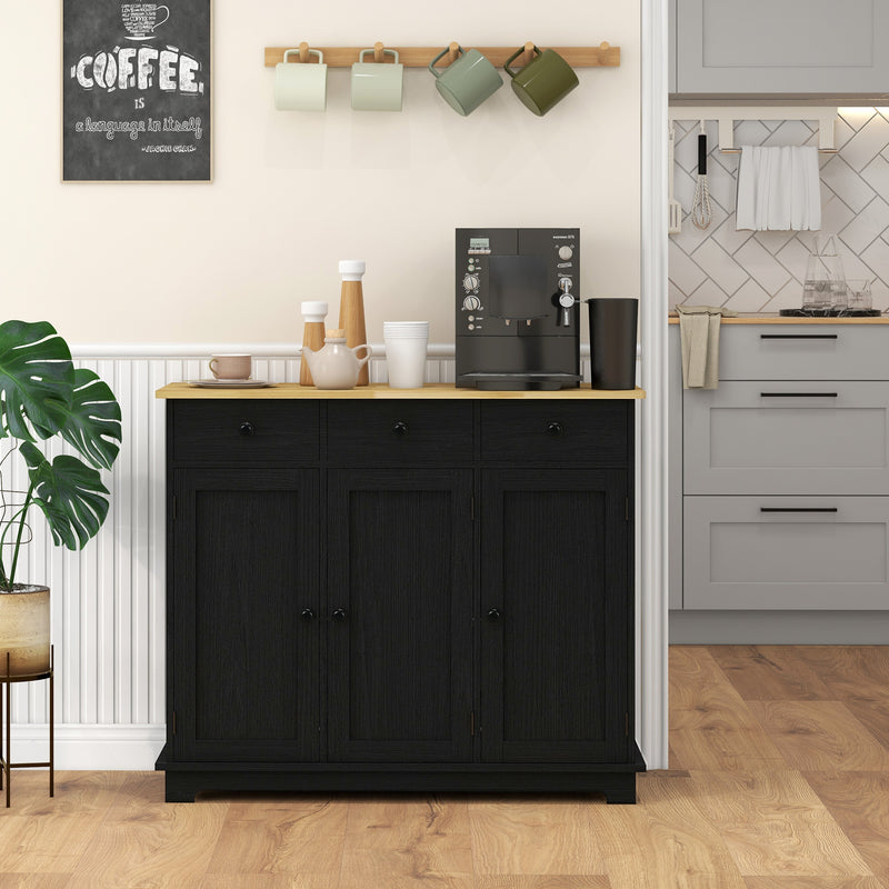 Black Sideboard With Rubberwood Top And Adjustable Shelves For Kitchen Or Dining Room