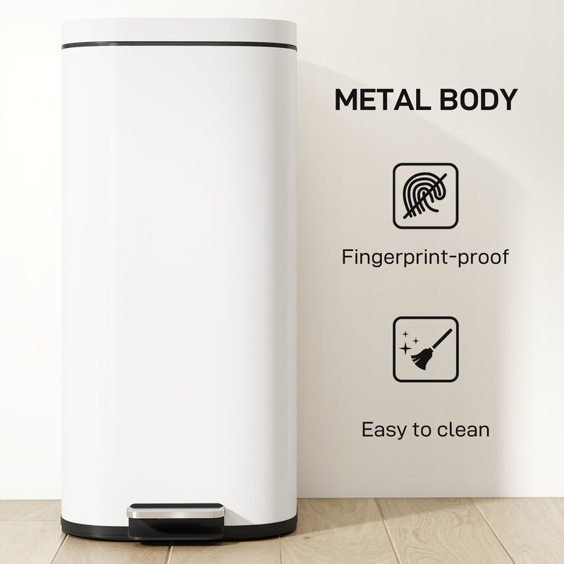 30L Pedal Bin with Soft Close Stay Open Lid and Removable Inner Bucket for Kitchen Cream