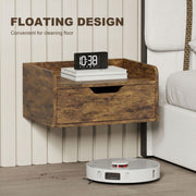 Floating Bedside Tables Set of 2 with Drawer and Shelf for Space Saving Bedroom Storage Rustic Brown AOSOM