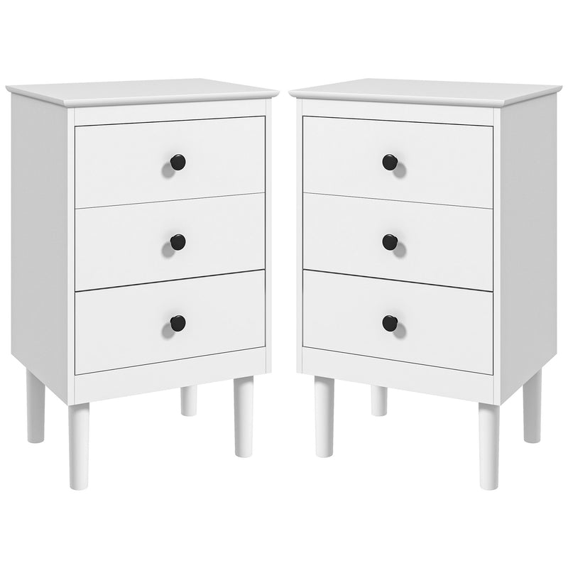 Set of 2 Bedside Tables with 3 Drawers for Compact Bedroom Storage White
