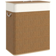 100L Double Laundry Hamper with Lid and Removable Liner Brown Bamboo Basket