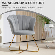 Grey Velvet Feel Lotus Petal Accent Chair With Gold Legs HOMCOM
