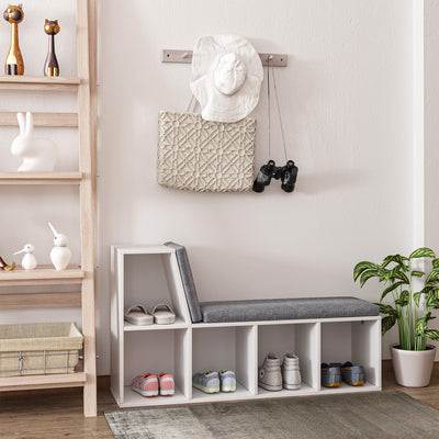 Bookcase Storage Shelf With Padded Reading Seat For Study Or Lounge Use, White
