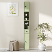Green Slim Tall Bathroom Storage Cabinet with Drawer Shelves and Cupboards for Small Spaces