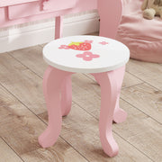 Pink Kids Dressing Table Set With Stool Mirror and Storage Strawberry Theme by AIYAPLAY
