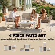 Outsunny 4 Seater Garden Furniture Set with Loveseat, Armchairs, Table, Metal Garden Sofa Set with Breathable Seats, Khaki AOSOM