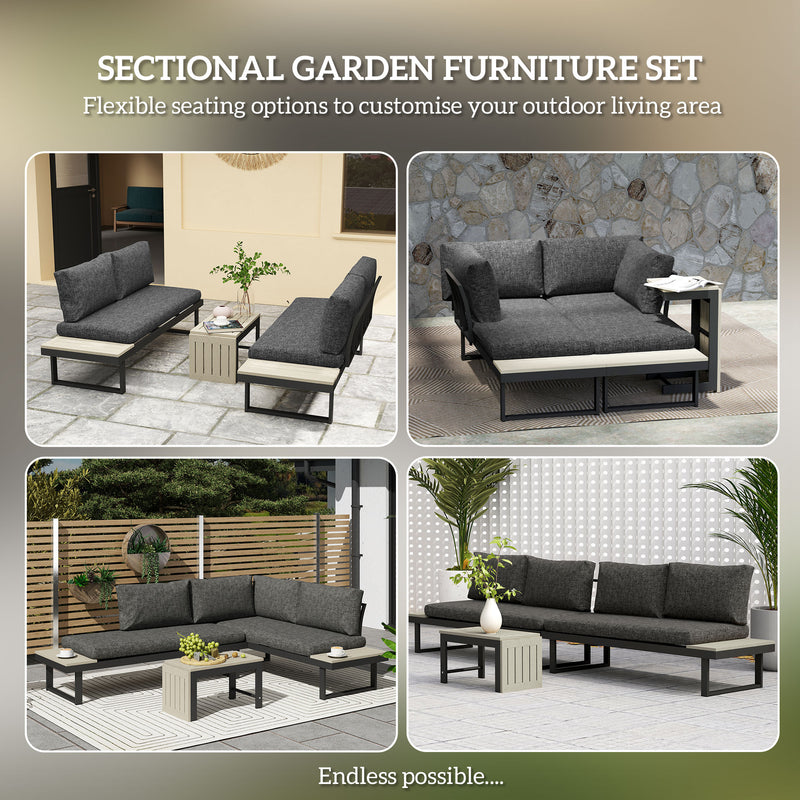 4 Seater L Shaped Aluminium Garden Furniture Set With Coffee Table Dark Grey by Outsunny