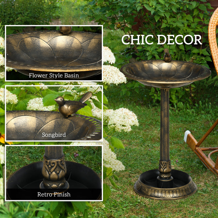 Antique Bronze Bird Bath with Decorative Birds and Planter Base 72cm Tall by Outsunny