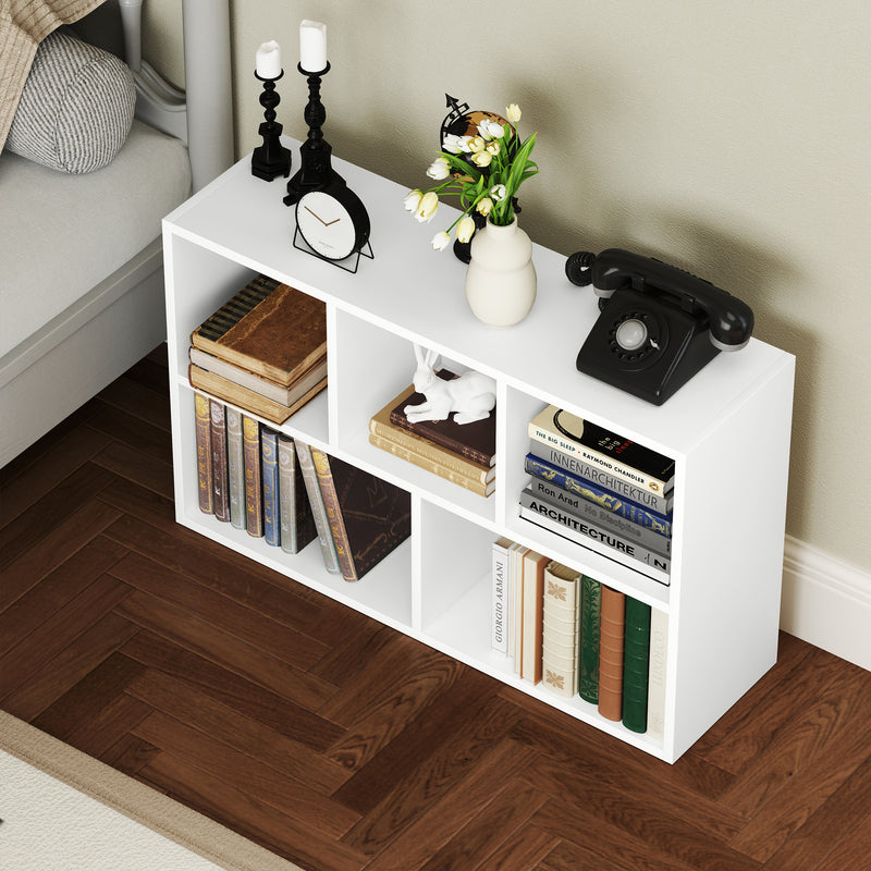 White 2 Tier Bookshelf with 5 Storage Compartments for Home or Office by HOMCOM