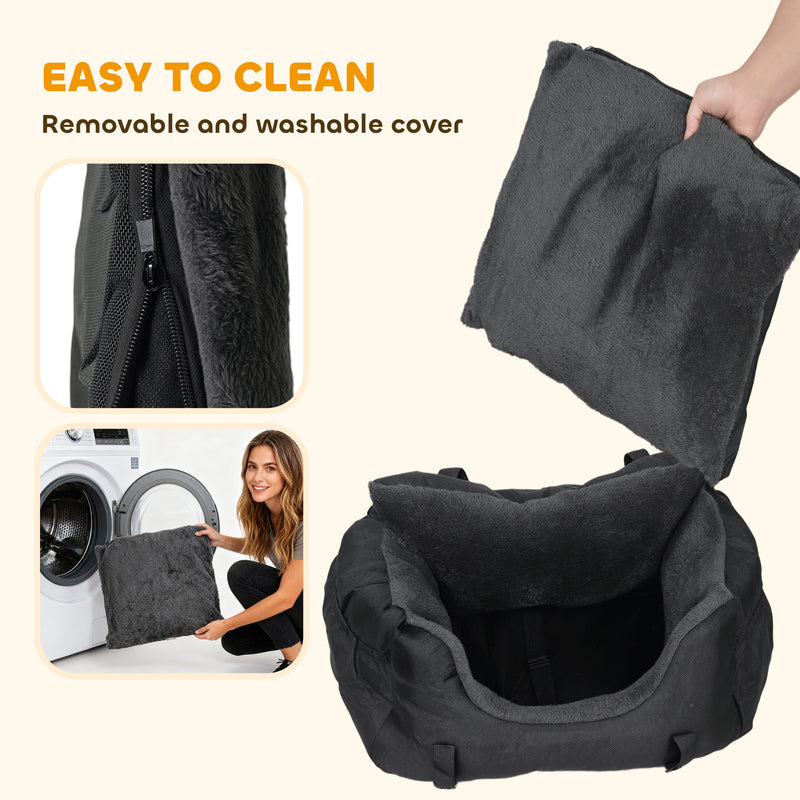 Dog Car Seat For Small Dogs With Safety Leash And Washable Cover For Travel, Black